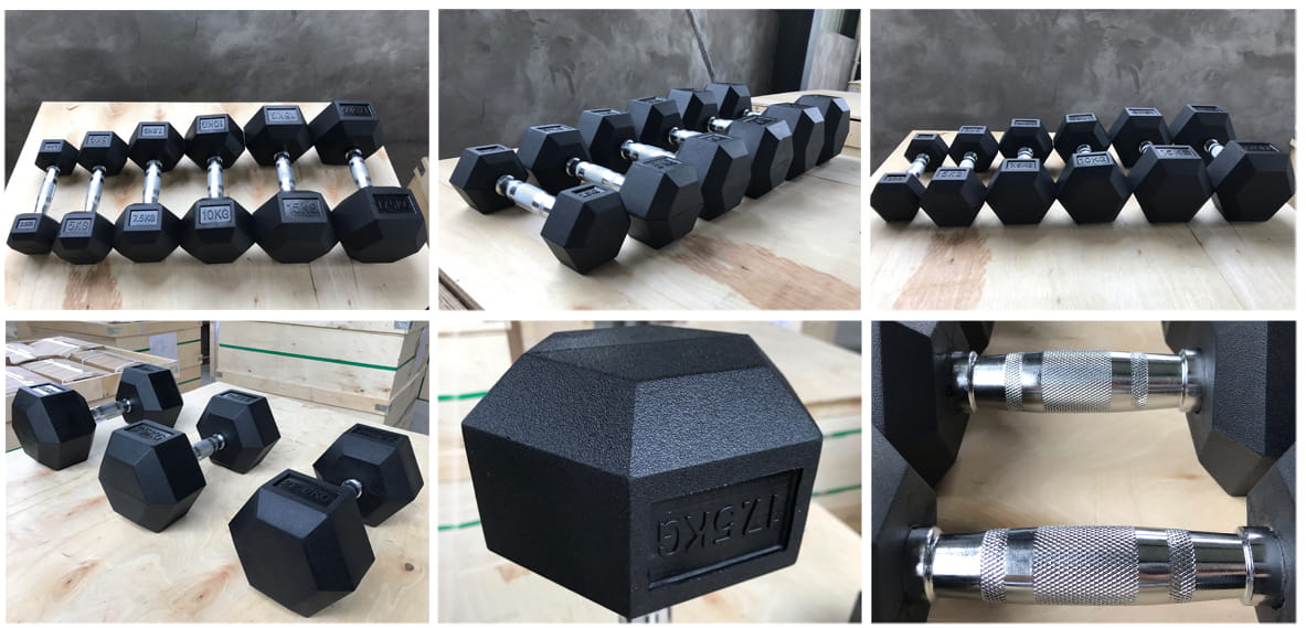 rubber hex dumbbells